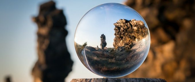 hike views in small glass sphere