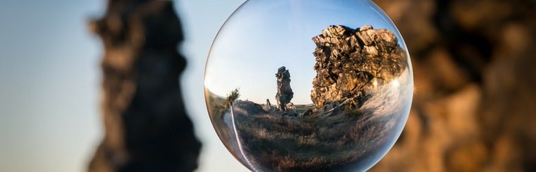 hike views in small glass sphere