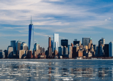 new york skyline from the icy ocean