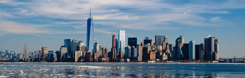 new york skyline from the icy ocean