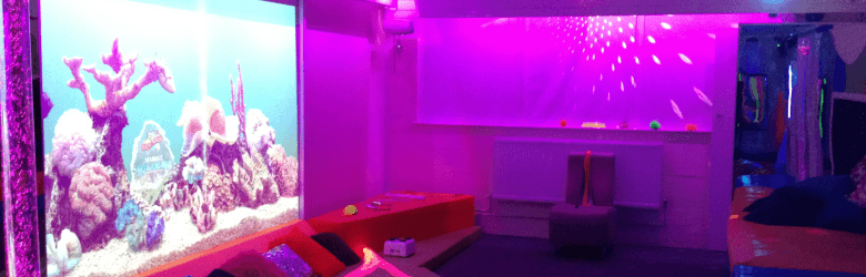 multisensory room redbank house with purple lighting and fish projection screen