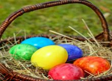 colourful easter eggs in basket
