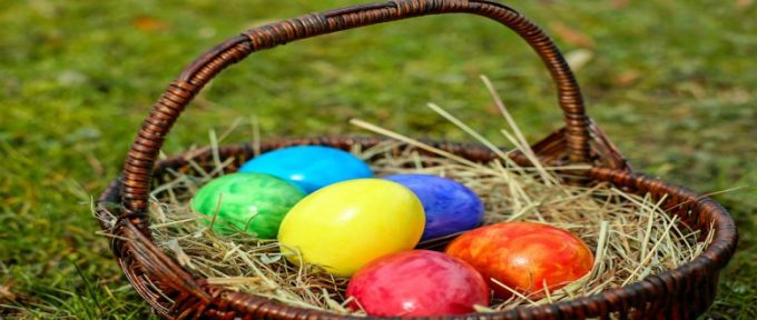 colourful easter eggs in basket