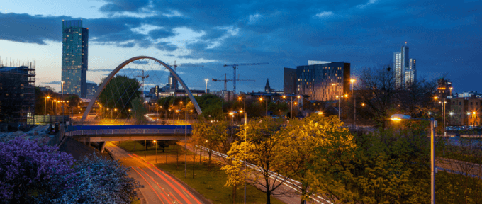 skyline of Manchester in the evening