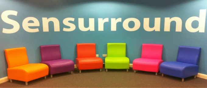 colourful chairs and senurround sign redbank house