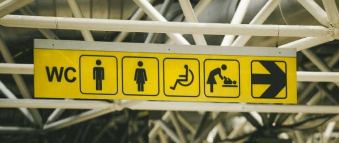 black and yellow public toilets sign