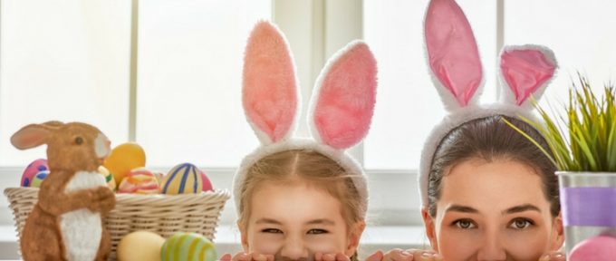 mother and daughter wearing easter bunny ears