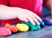 sensory play with claydough shapes