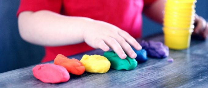 sensory play with claydough shapes