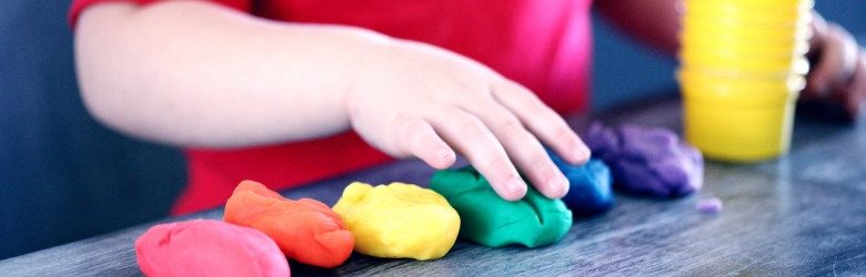 sensory play with claydough shapes