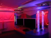 sensory room with bubble tubes