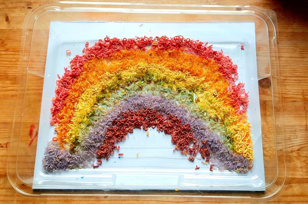 Rainbow sensory rice