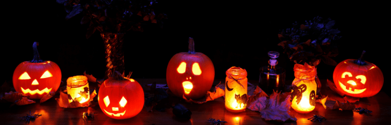 Pumpkins lined up for Halloween